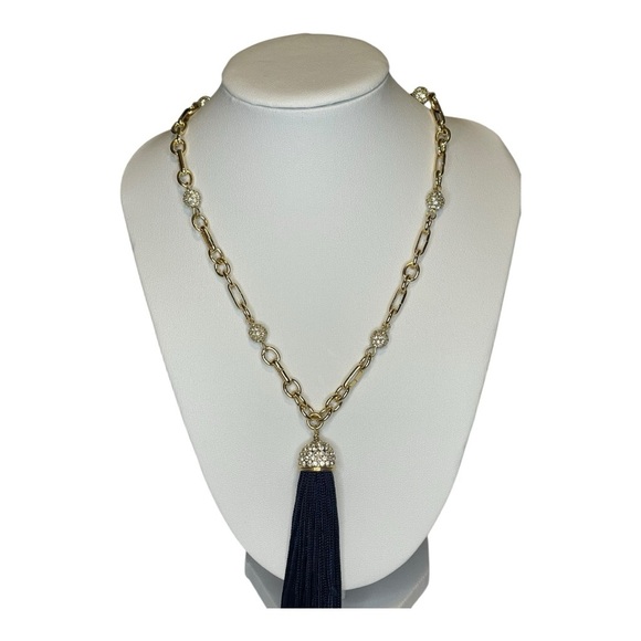 Lilly Pulitzer Gold Tone Navy Tassel Necklace - Picture 3 of 3